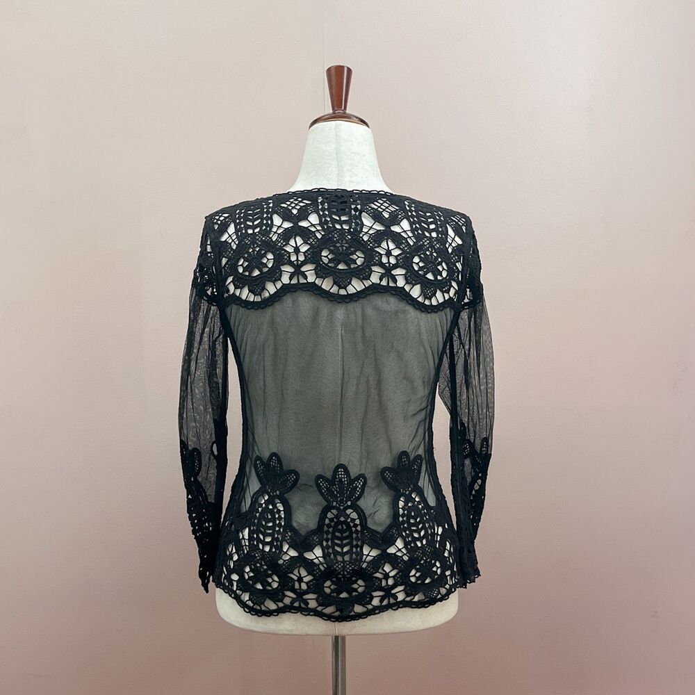 Express Black Sheer Lace Top M Long Sleeve Whimsigoth Romantic Witchcore Punk - Picture 2 of 8
